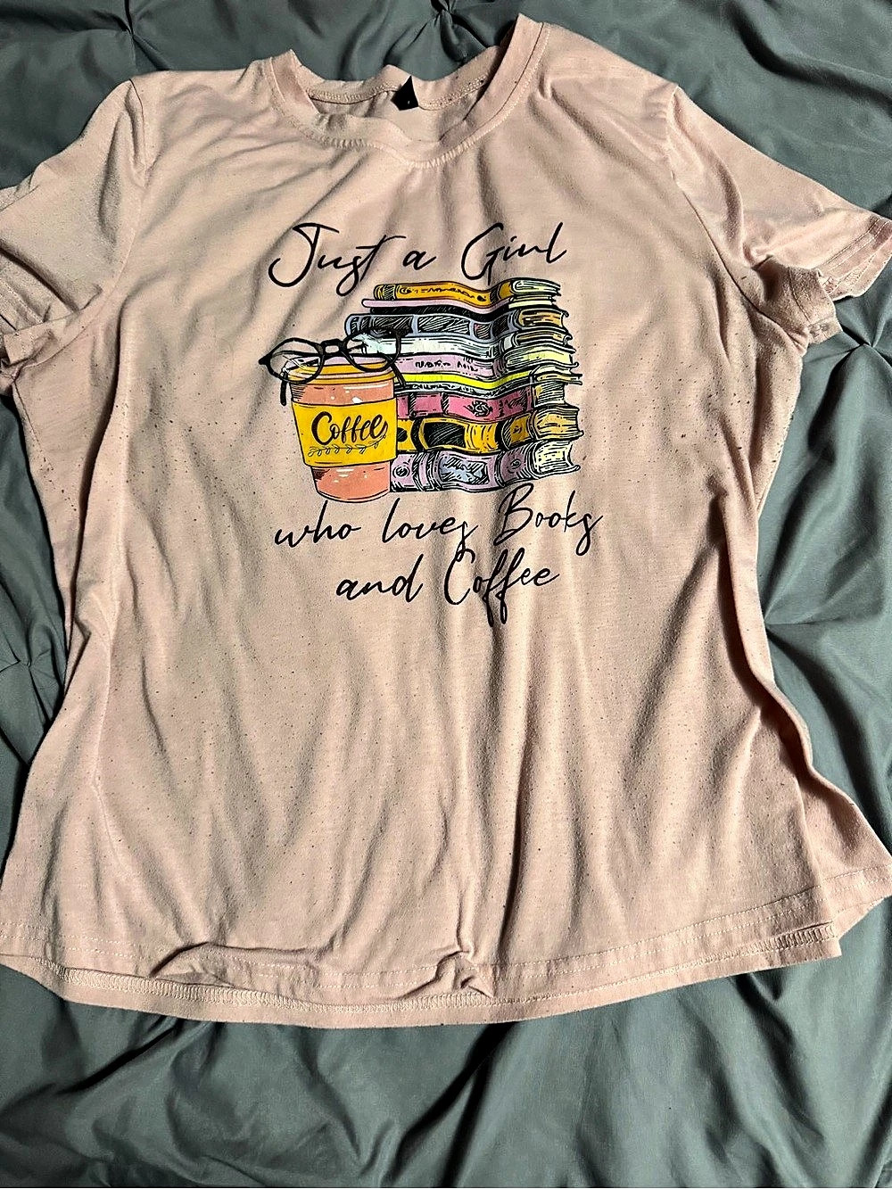 SHEIN Just A Girl Who Loves Books And Coffee Graphic Tee Pink XL